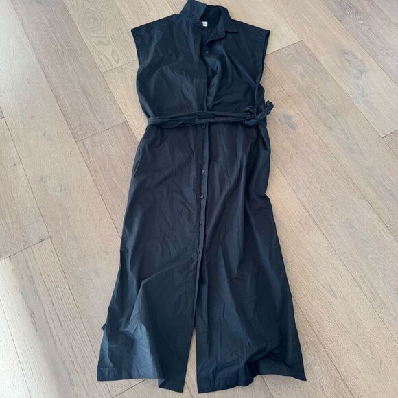 $118 Everlane Everlane The Supima Cotton Short-Sleeve Shirt Dress Pockets Black - Picture 4 of 8